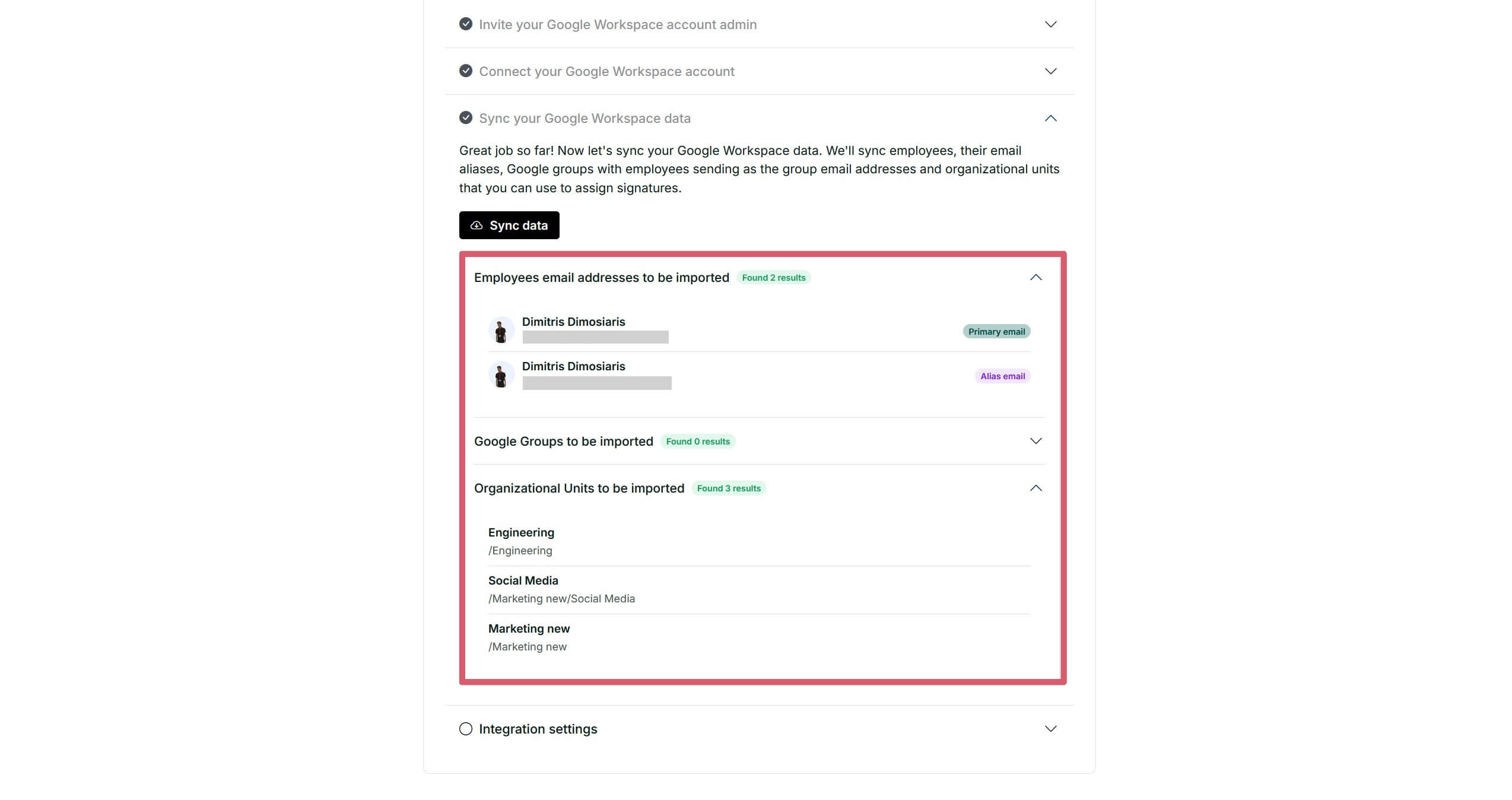 Daily sync checkbox at Brandseal's integrations page image
