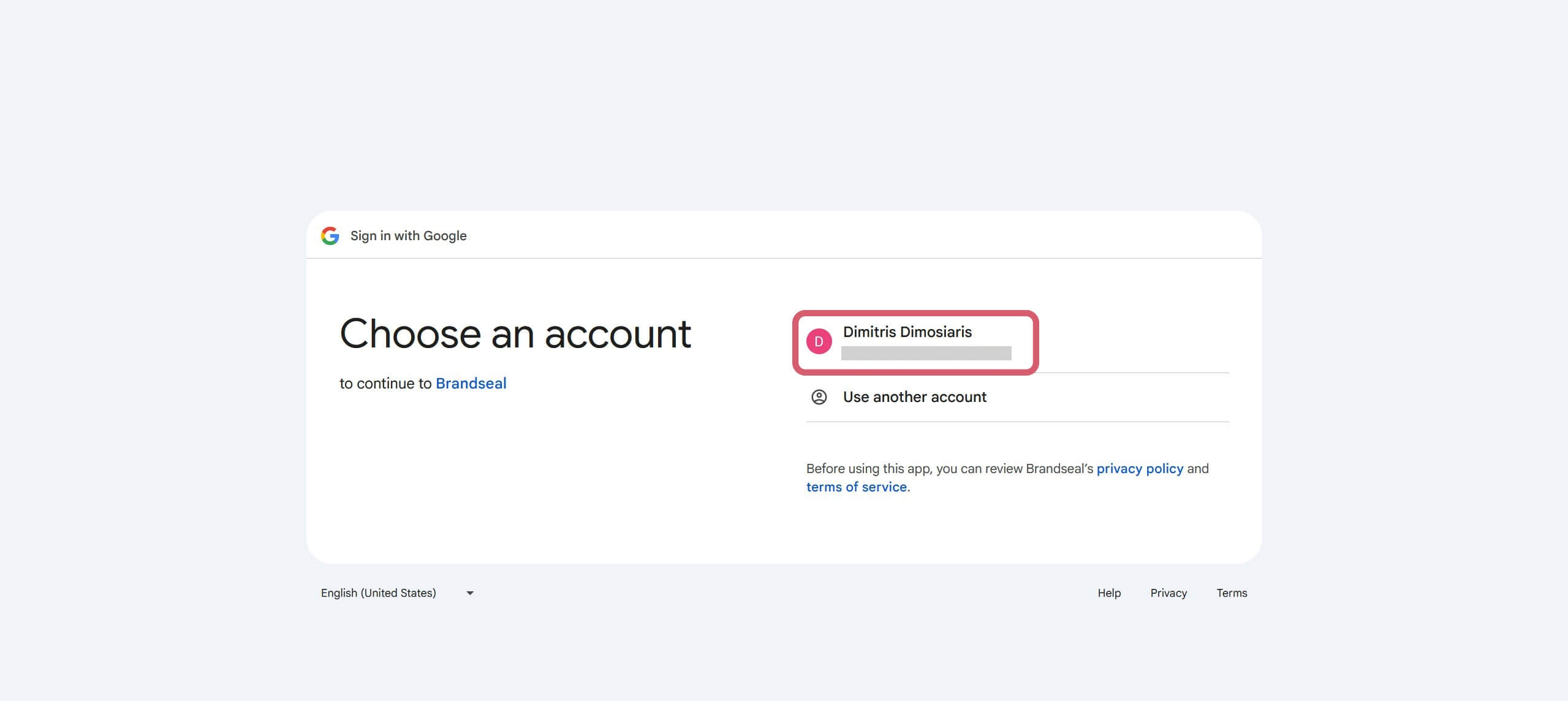 Google Workspace OAuth authorization page selected account image