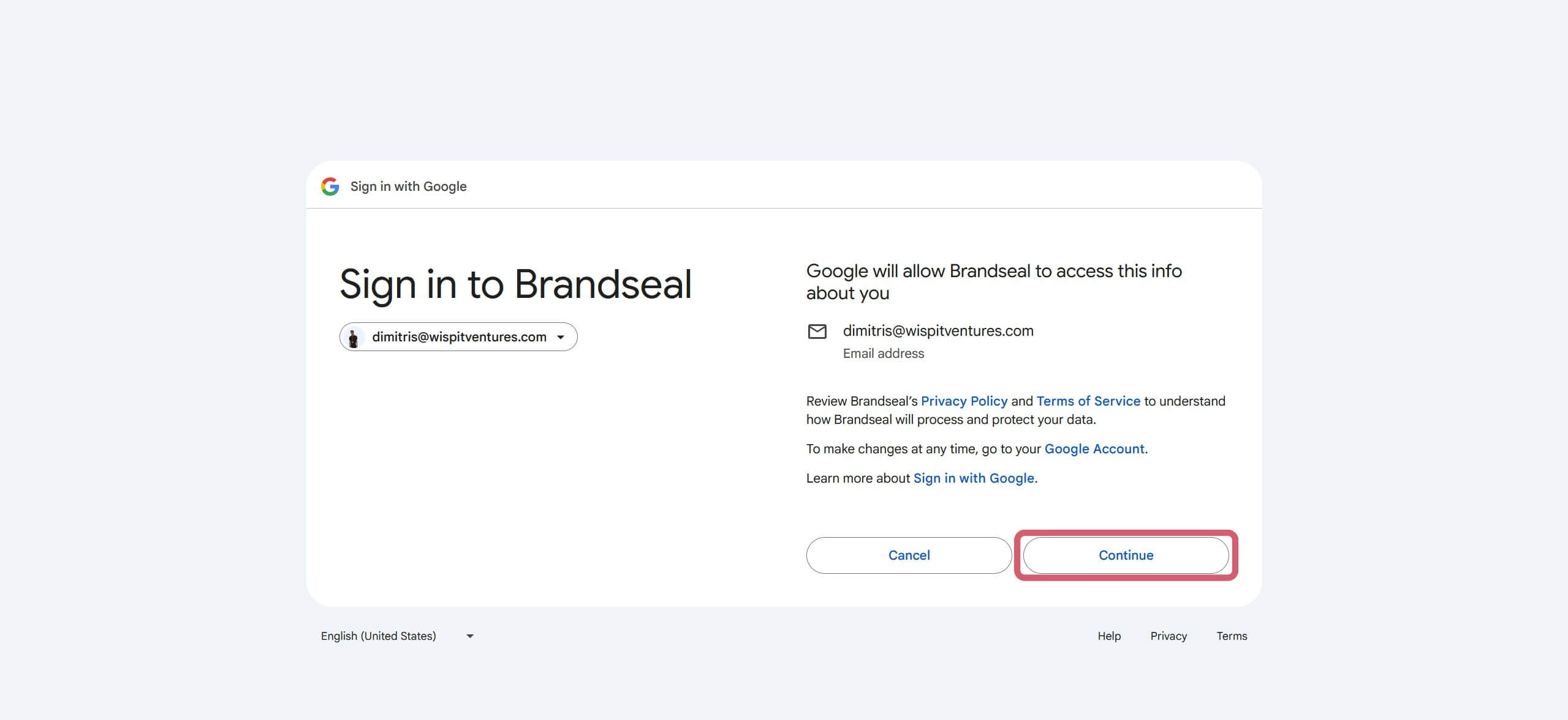 Google Workspace give access to Brandseal page image