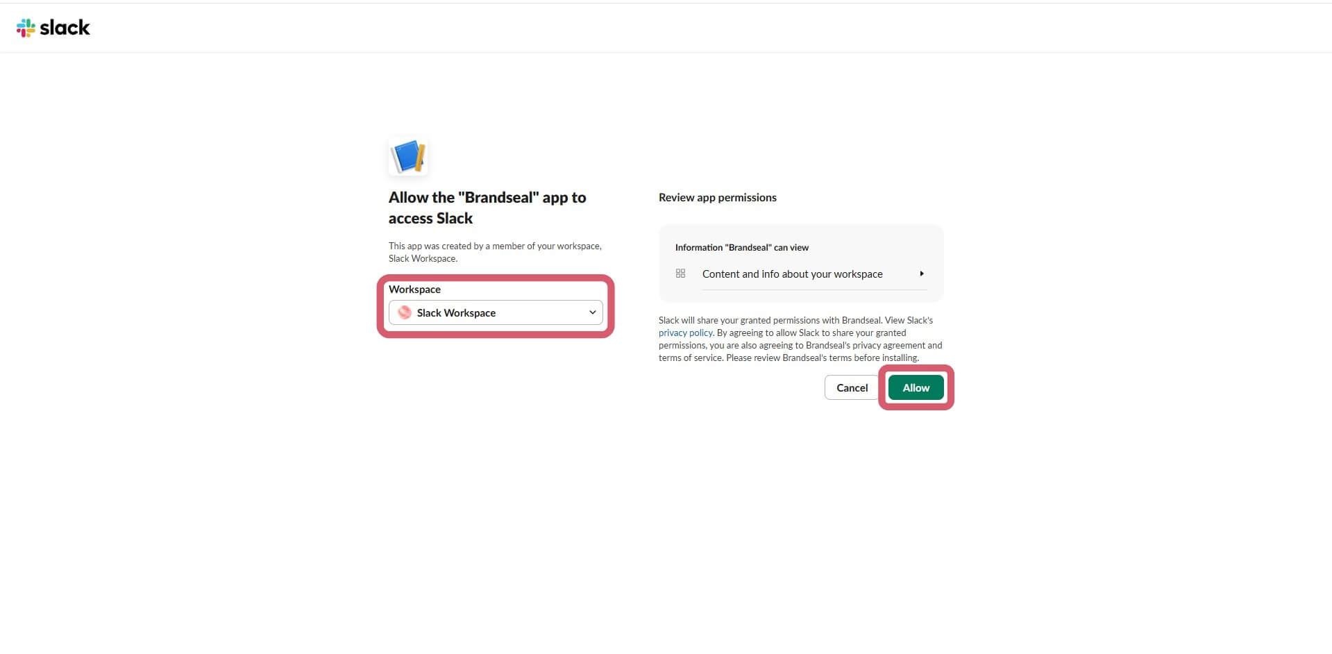 Slack account synced with Brandseal image